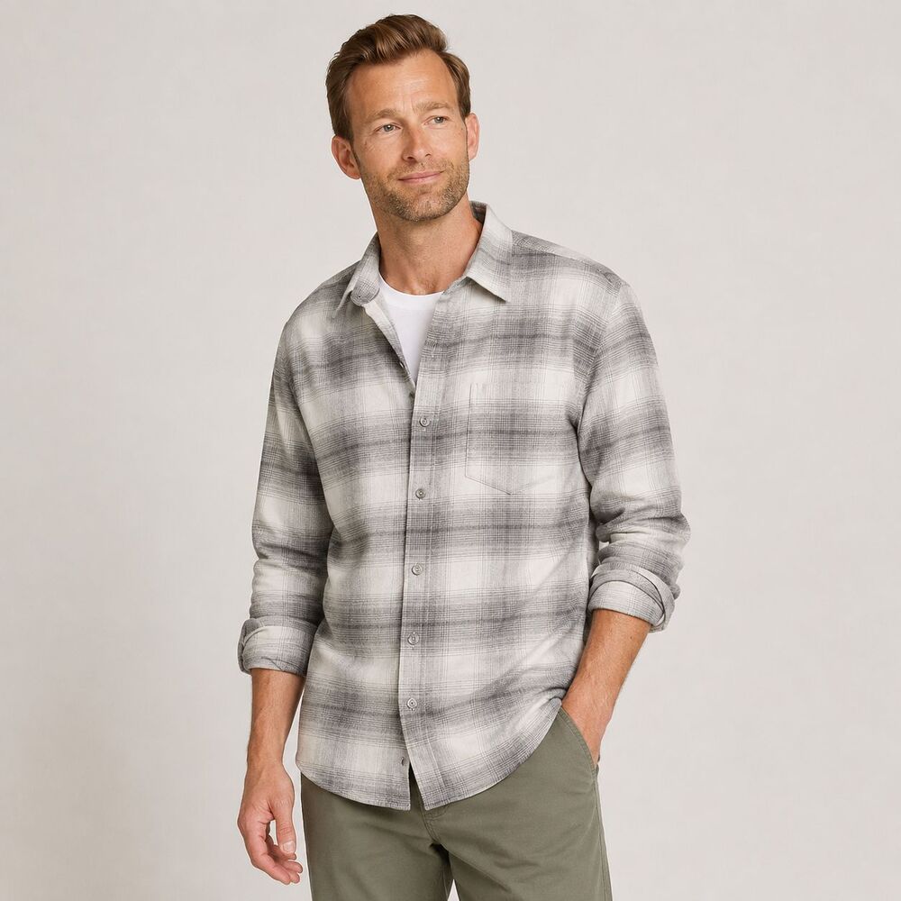 Eddie Bauer Field Flannel Flex Shirt 2.0 Light Gray Tall 3XL Classic Fit NWT